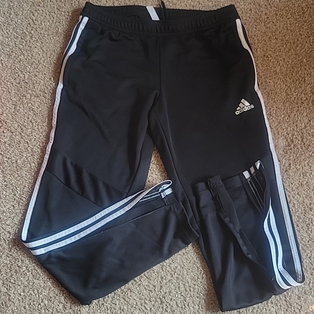 Adidas Black Sweatpants with Signature Stripes SzM Unisex Good Condition - Picture 3 of 6